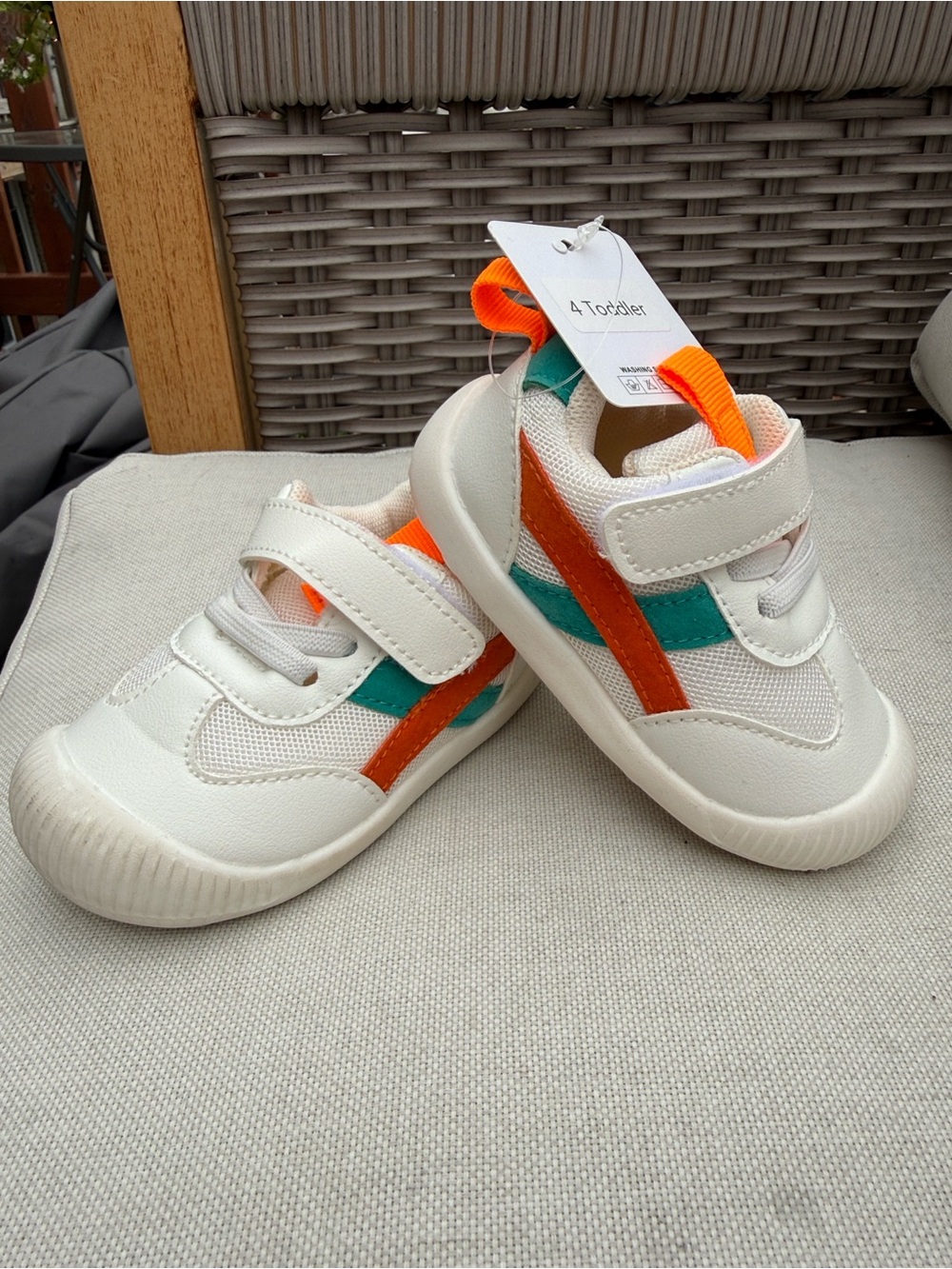 Toddler White Sneakers with Orange & Teal Accents